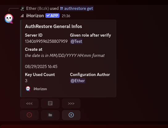 Output of the /authrestore get command