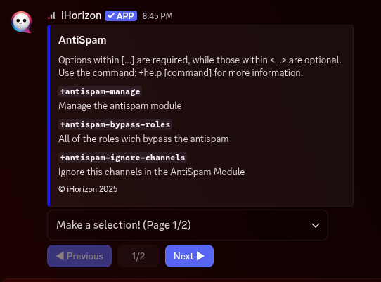 Alternative help menu with the +h command