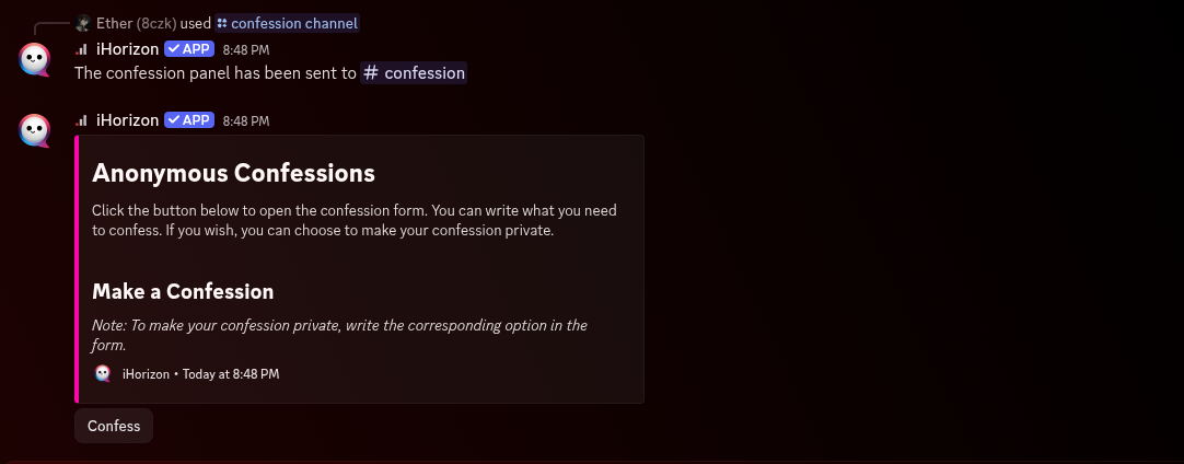 Embed sent by the bot for confessing