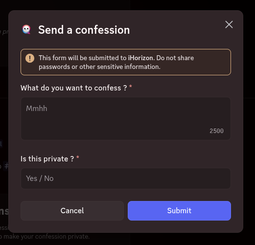 Confession modal