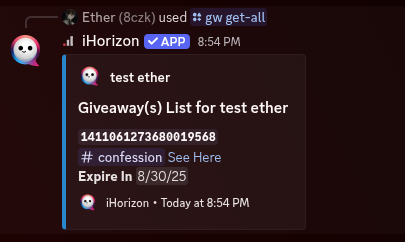 Embed showing all giveaway data from your server
