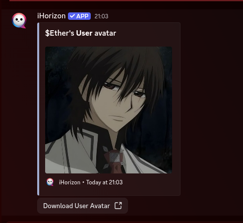 Embed sent by the bot showing a profile picture of a user in the server.
