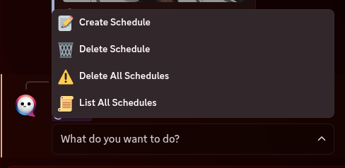 The reminders menu shown by /schedule