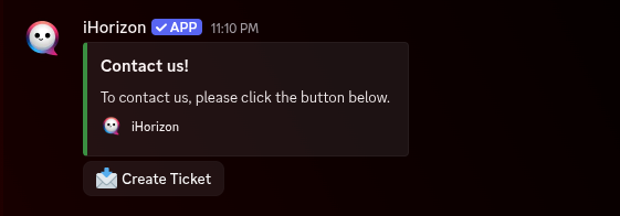 Ticket panel in the button style, with a Create Ticket button under the embed.