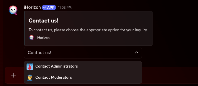 Ticket panel in the dropdown style, with an open select menu under the embed.