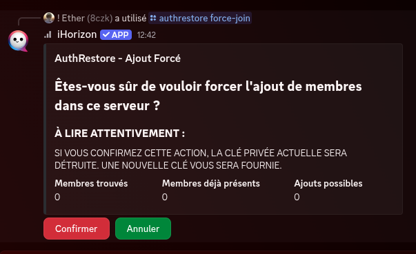 Output de la commande /authrestore force-join