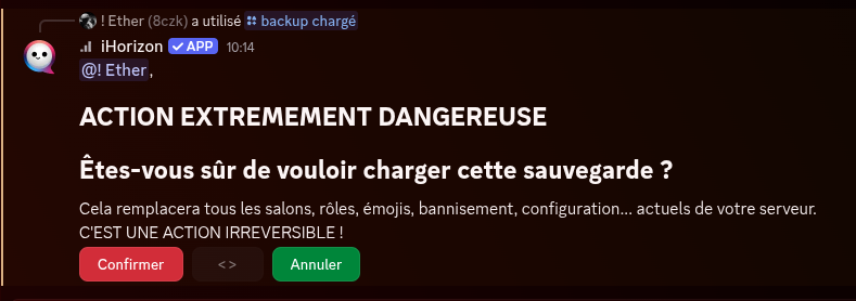 Output de la commande /backup load