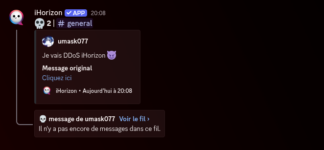 iHorizon republie un message sur le skullboard, sous un compteur de têtes de mort.