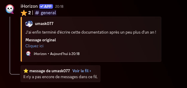 iHorizon republie un message sur le starboard, sous un compteur d'étoiles.