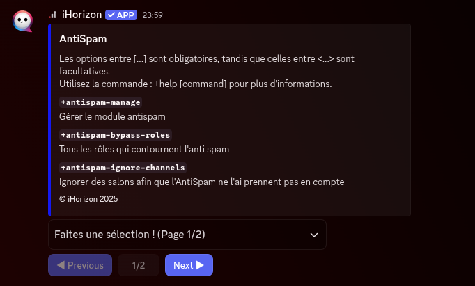 Menu d'aide alternatif avec la commande +h