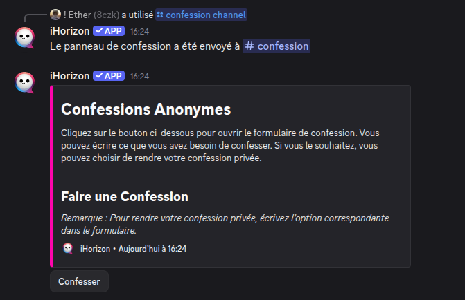 Embed envoyé par le bot pour confesser