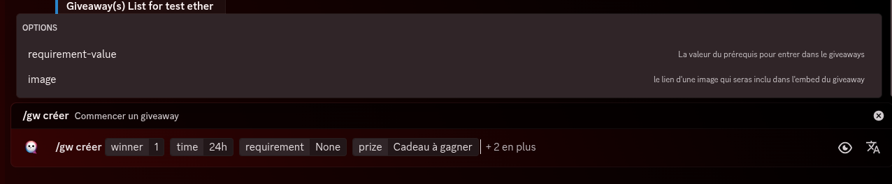 Options de création de concours/giveaways (temps, prix, pré-requis, etc.)