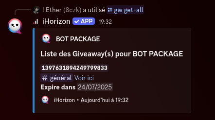 Embed montrant toutes les données des concours/giveaways de votre serveur