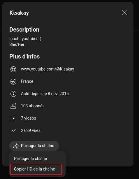 Processus de copie de l'ID du créateur du contenu sur YouTube