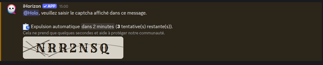 Message de captcha affichant le code déformé que le nouveau membre doit recopier.