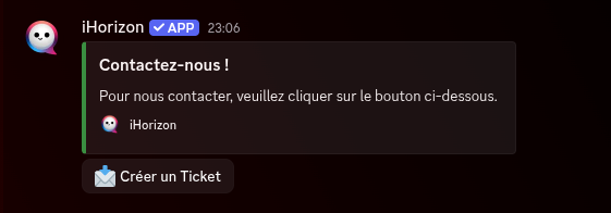 Panel de tickets au style bouton, avec un bouton Créer un Ticket sous l'embed.