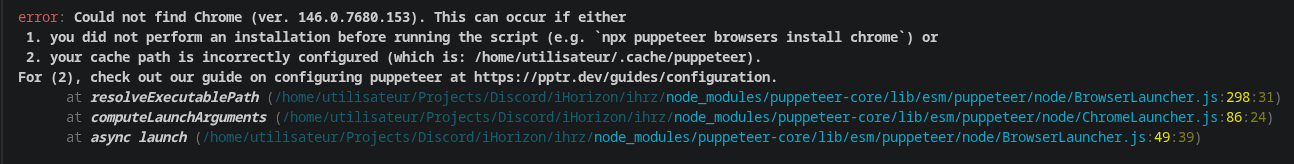 "Could not find Chrome" error in the terminal