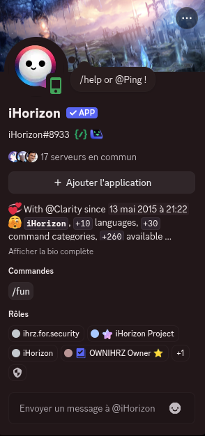 Statut de type téléphone sur le profil de iHorizon